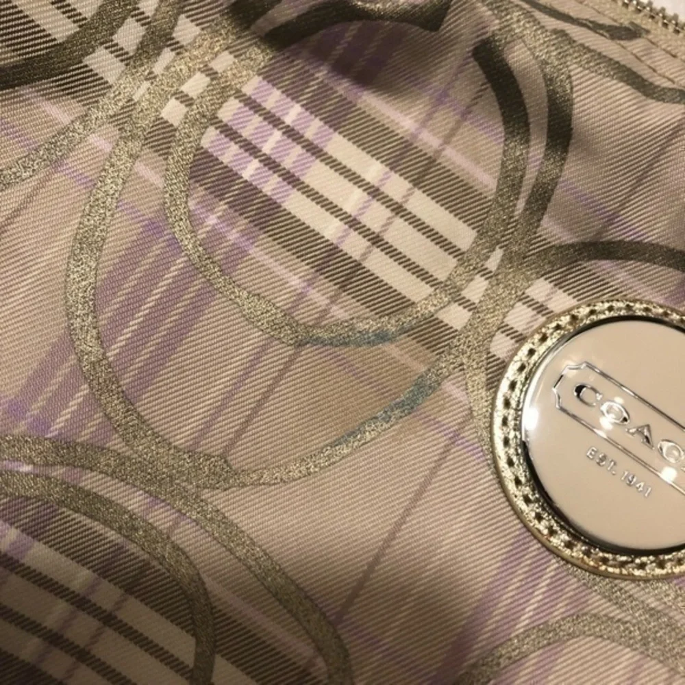 Coach signature plaid and purple hobo bag